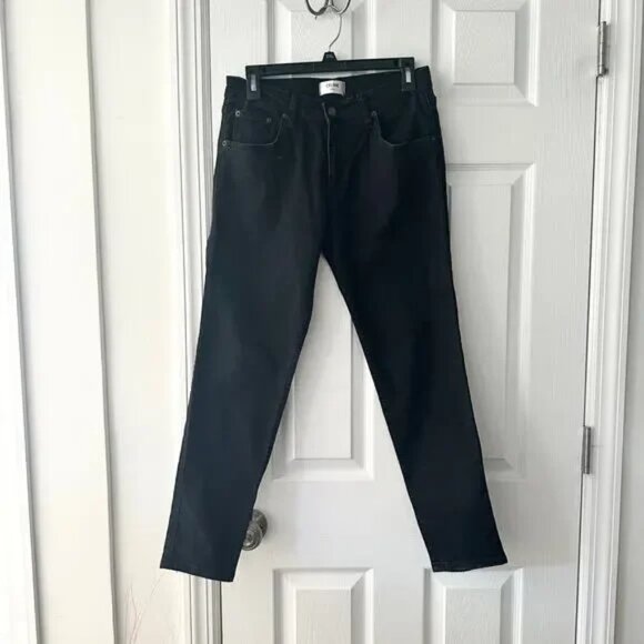 Celine Vintage Black Mid Rise Skinny Denim Jeans Green Patch Logo Back Pocket 28 - Picture 1 of 11
